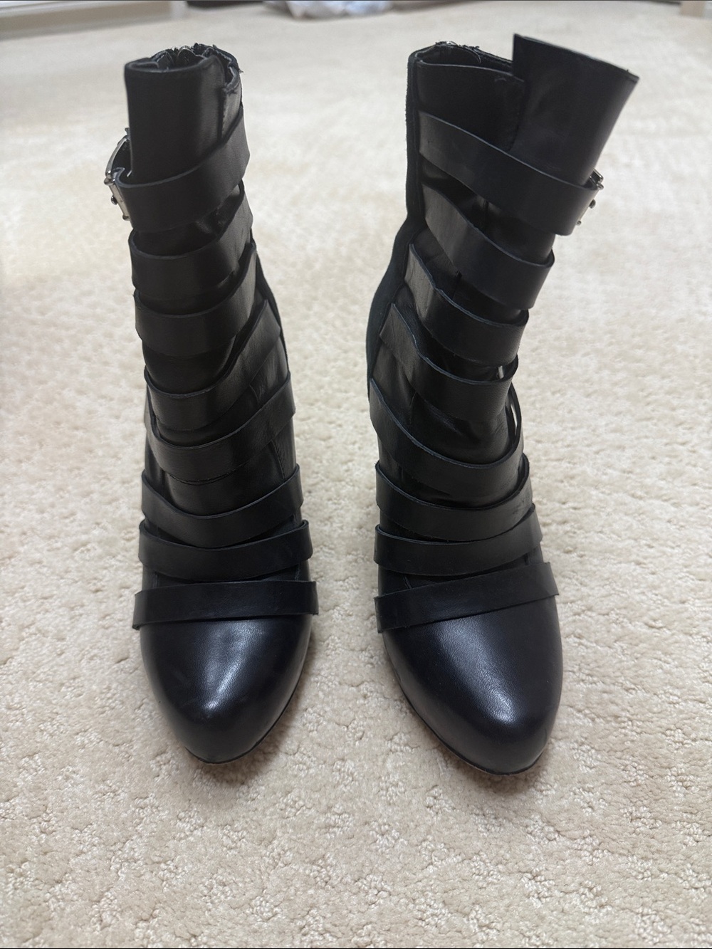 Sam Edelman Black Strappy Pointed-Toe Ankle Boots